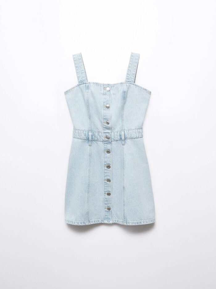 Mango Button Denim Dress Light Blue Minidress