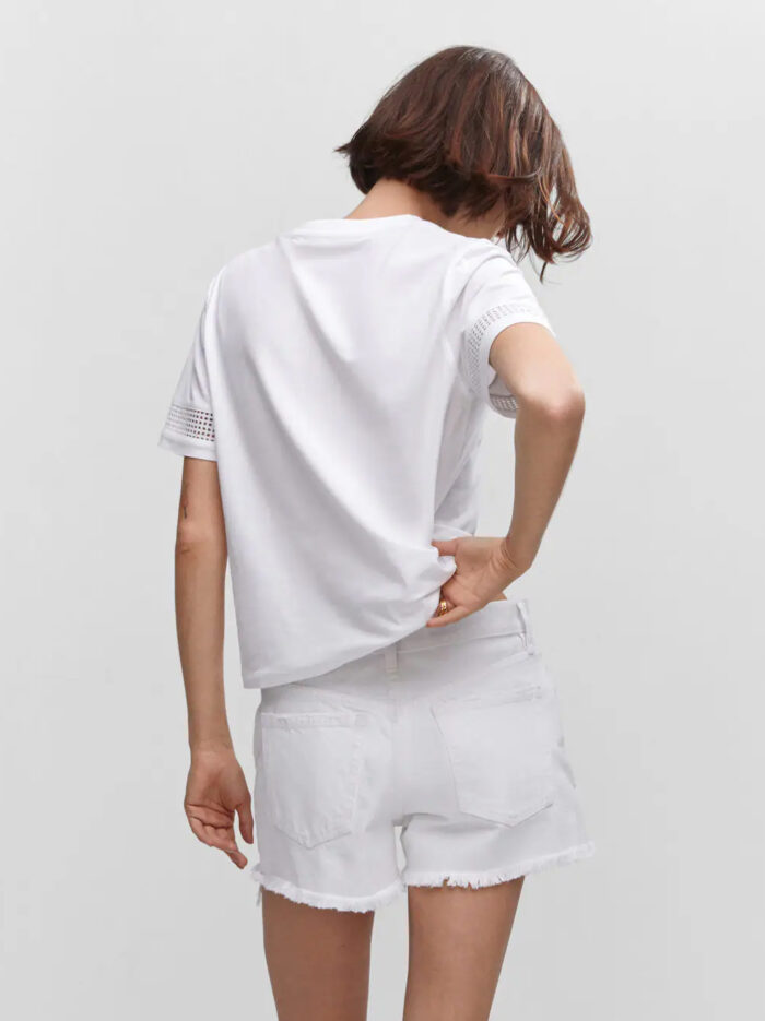 Women Solid Polo Neck Cotton Blend White T-Shirt