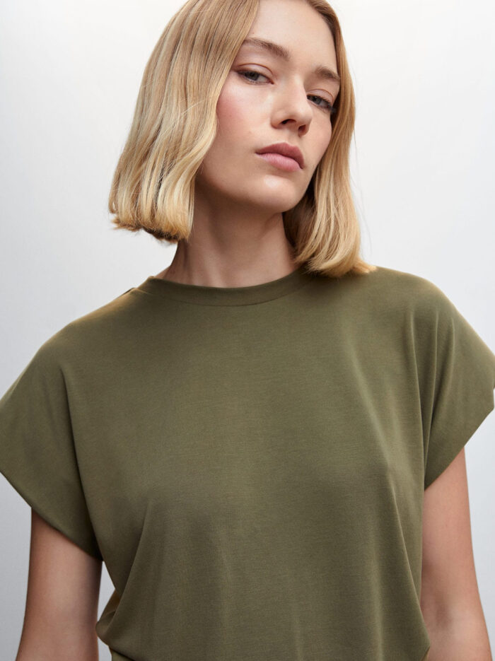 Womens Hoodie Solid Shoulder Pad T-Shirt