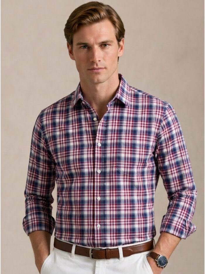 Men's Purple & Navy Check Cotton Shirt