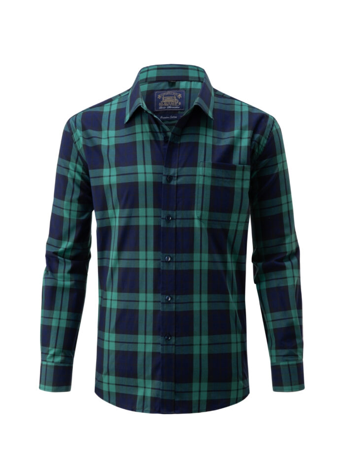 Men's Dark Green & Navy Check Cotton Shirt
