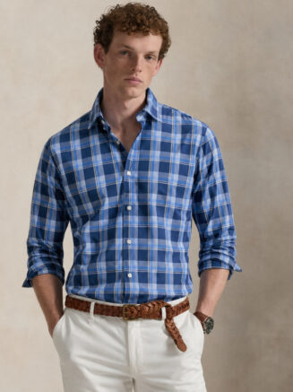 Men's Sky Blue & Navy Check Cotton Shirt