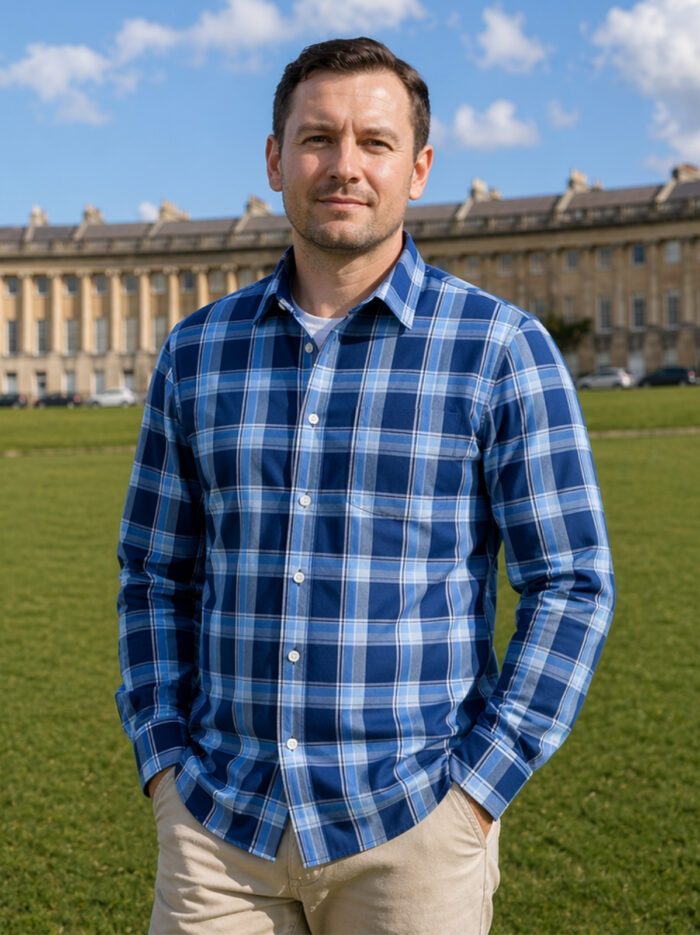 Men's Sky Blue & Navy Check Cotton Shirt