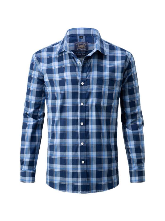 Men's Sky Blue & Navy Check Cotton Shirt