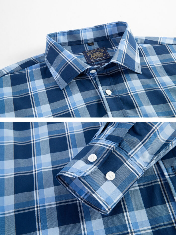 Men's Sky Blue & Navy Check Cotton Shirt