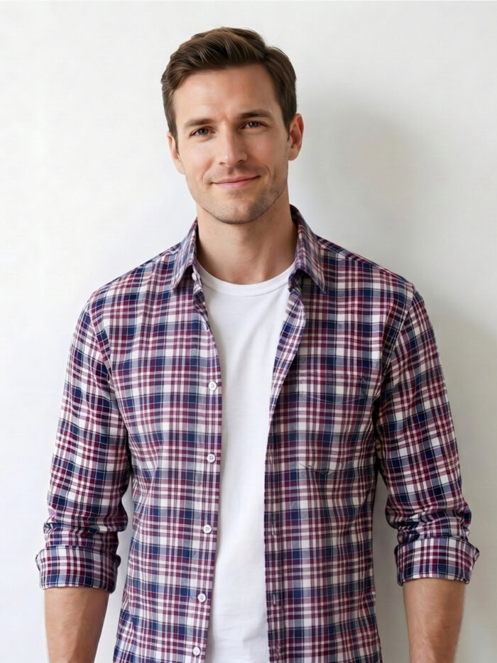 Men's Purple & Navy Check Cotton Shirt