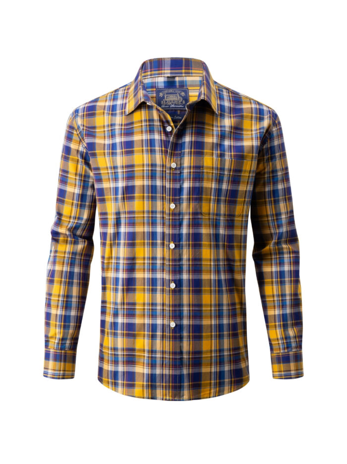 Men's Yellow & Royal Blue Check Cotton Shirt