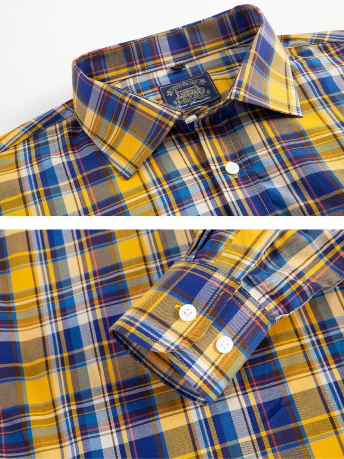 Men's Yellow & Royal Blue Check Cotton Shirt