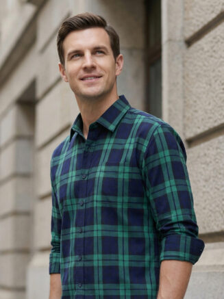 Men's Dark Green & Navy Check Cotton Shirt