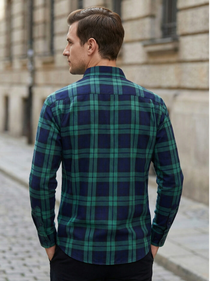 Men's Dark Green & Navy Check Cotton Shirt